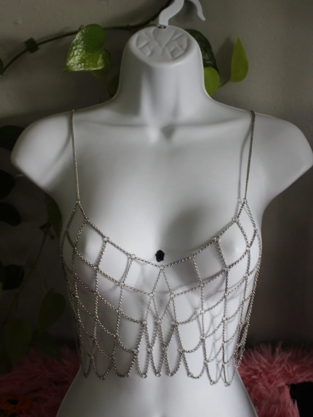Silver Draped Chain Body Jewelry Bralette Top Statement Festival Piece MSRP $88